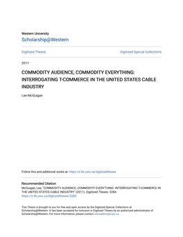 Commodity Audience, Commodity Everything: Interrogating T-Commerce in the United States Cable Industry