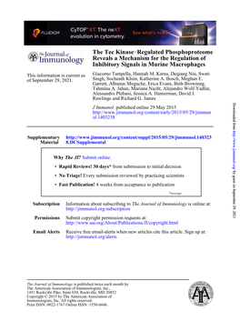 The Tec Kinase−Regulated Phosphoproteome Reveals a Mechanism for the Regulation of Inhibitory Signals in Murine Macrophages