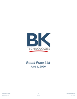 Retail Price List June 1, 2020