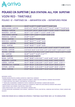 Vozni Red - Timetable Polasci Iz – Partenze Da – Abfahrten Von – Departures From