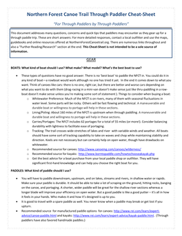 Northern Forest Canoe Trail Through Paddler Cheat-Sheet