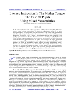 Literacy Instruction in the Mother Tongue: the Case of Pupils Using Mixed Vocabularies Alma Sonia Q
