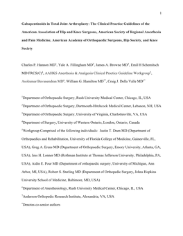 1 Gabapentinoids in Total Joint Arthroplasty: the Clinical Practice