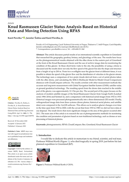 Knud Rasmussen Glacier Status Analysis Based on Historical Data and Moving Detection Using RPAS