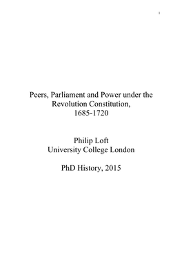Peers, Parliament and Power Under the Revolution Constitution, 1685-1720