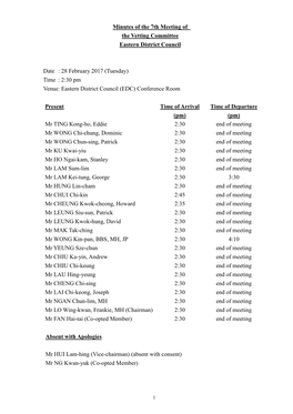 Minutes of the 7Th Meeting of the Vetting Committee Eastern District Council
