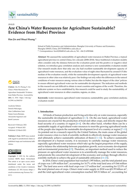 Are China's Water Resources for Agriculture Sustainable? Evidence from Hubei Province