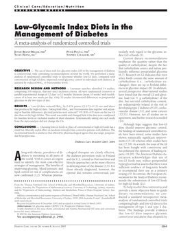 Low–Glycemic Index Diets in the Management of Diabetes a Meta-Analysis of Randomized Controlled Trials