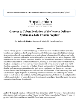 Grooves to Tubes: Evolution of the Venom Delivery System in a Late Triassic “Reptile”