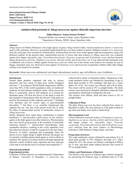 Antimicrobial Potential of Alhagi Maurorum Against Clinically Important Microbes