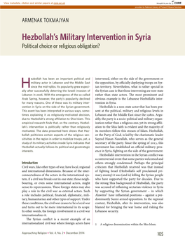 Hezbollah's Military Intervention in Syria