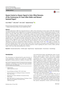 Queen Control Or Queen Signal in Ants: What Remains of the Controversy 25 Years After Keller and Nonacs’ Seminal Paper?