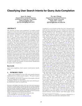Classifying User Search Intents for Query Auto-Completion