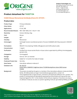 ICAM3 Mouse Monoclonal Antibody [Clone ID: OTI1E7] Product Data