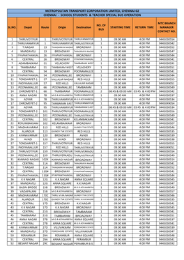 Metropolitan Transport Corporation Limited, Chennai-02 Chennai - School Students & Teacher Special Bus Operation
