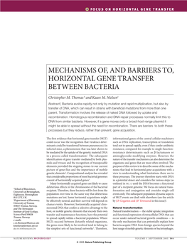 Mechanisms Of, and Barriers To, Horizontal Gene Transfer Between Bacteria