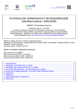 PLATEAUX DE VERNEGUES ET DE ROQUEROUSSE (Identifiant National : 930012448)