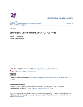 Educational Considerations, Vol. 41(2) Full Issue