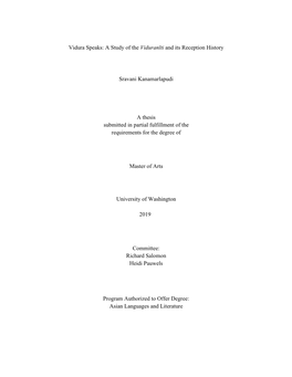 Vidura Speaks: a Study of the Viduranīti and Its Reception History