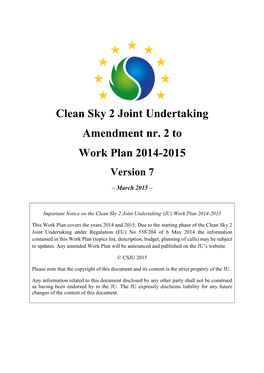 Clean Sky 2 JU Work Plan 2014/2015