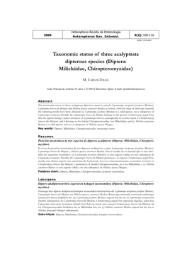 Taxonomic Status of Three Acalyptrate Dipterous Species (Diptera: Milichiidae, Chiropteromyzidae)