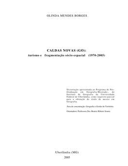 CALDAS NOVAS (GO): Turismo E Fragmentação Sócio-Espacial (1970-2005)