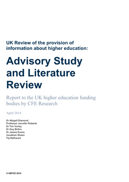 Advisory Study and Literature Review Report to the UK Higher Education Funding Bodies by CFE Research