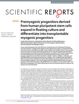 Premyogenic Progenitors Derived from Human Pluripotent Stem Cells