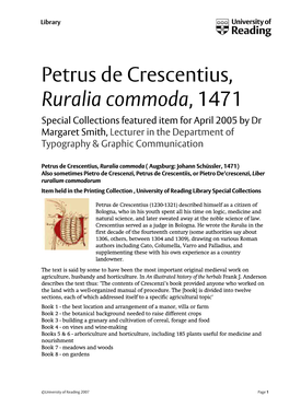 Petrus De Crescentius, Ruralia Commoda, 1471