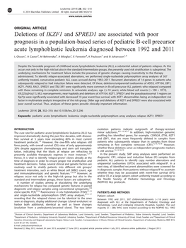 Deletions of IKZF1 and SPRED1 Are Associated with Poor Prognosis in A