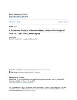 A Functional Analysis of Recorded Pre-Contact Archaeological Sites on Lopez Island, Washington