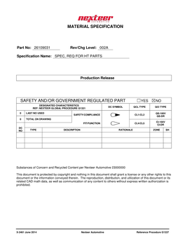 Part No: 26109031 Rev/Chg Level: 002A Specification Name: SPEC, REQ for HT PARTS