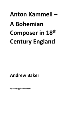 Anton Kammell – a Bohemian Composer in 18Th Century England