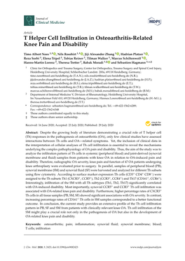 T Helper Cell Infiltration in Osteoarthritis-Related Knee Pain