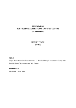 Dissertation for the Degree of Master of Arts In