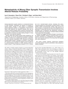 Metaplasticity of Mossy Fiber Synaptic Transmission Involves Altered Release Probability