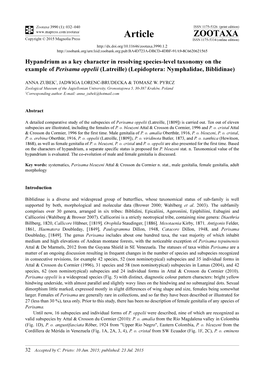 Hypandrium As a Key Character in Resolving Species-Level Taxonomy on the Example of Perisama Oppelii (Latreille) (Lepidoptera: Nymphalidae, Biblidinae)