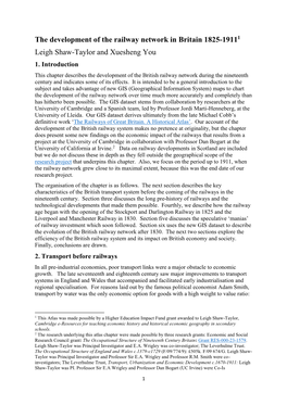 The Development of the Railway Network in Britain 1825-19111 Leigh Shaw-Taylor and Xuesheng You 1