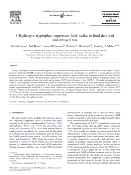 5-Hydroxy-L-Tryptophan Suppresses Food Intake in Food-Deprived and Stressed Rats