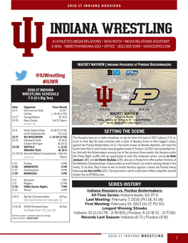 Indiana Wrestling Iu Athletics Media Relations • Nick Reith • Media Relations Assistant E-Mail - Nbreith@Indiana.Edu • Office - (812) 855-9399 • Iuhoosiers.Com