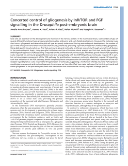 Concerted Control of Gliogenesis by Inr/TOR and FGF Signalling in the Drosophila Post-Embryonic Brain Amélie Avet-Rochex1, Aamna K