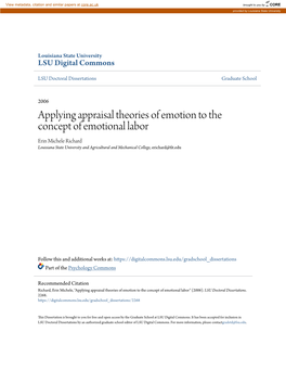 Applying Appraisal Theories of Emotion to the Concept of Emotional Labor