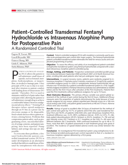 Patient-Controlled Transdermal Fentanyl Hydrochloride Vs Intravenous Morphine Pump for Postoperative Pain a Randomized Controlled Trial