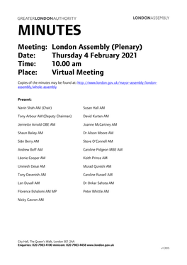 (Public Pack)Minutes Document for London Assembly (Plenary), 04/02