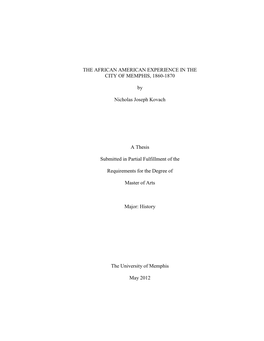 The African American Experience in the City of Memphis, 1860-1870