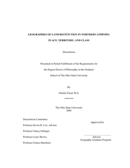 Geographies of Land Restitution in Northern Limpopo