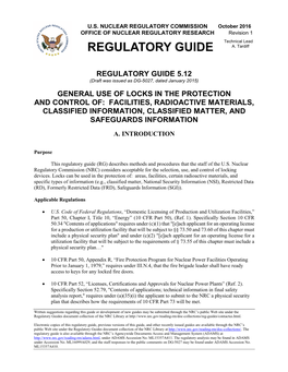 Regulatory Guide 5.12, Revision 1