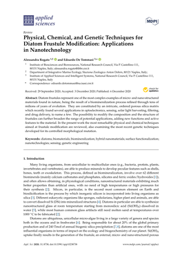 Physical, Chemical, and Genetic Techniques for Diatom Frustule Modiﬁcation: Applications in Nanotechnology