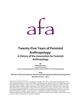 Twenty-Five Years of Feminist Anthropology: a History of the Association for Feminist Anthropology