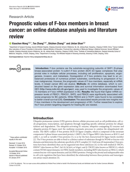 Prognostic Values of F-Box Members in Breast Cancer: an Online Database Analysis and Literature Review